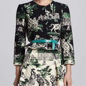 Oscar de la Renta Quilted Beaded Jacket, Black/Green